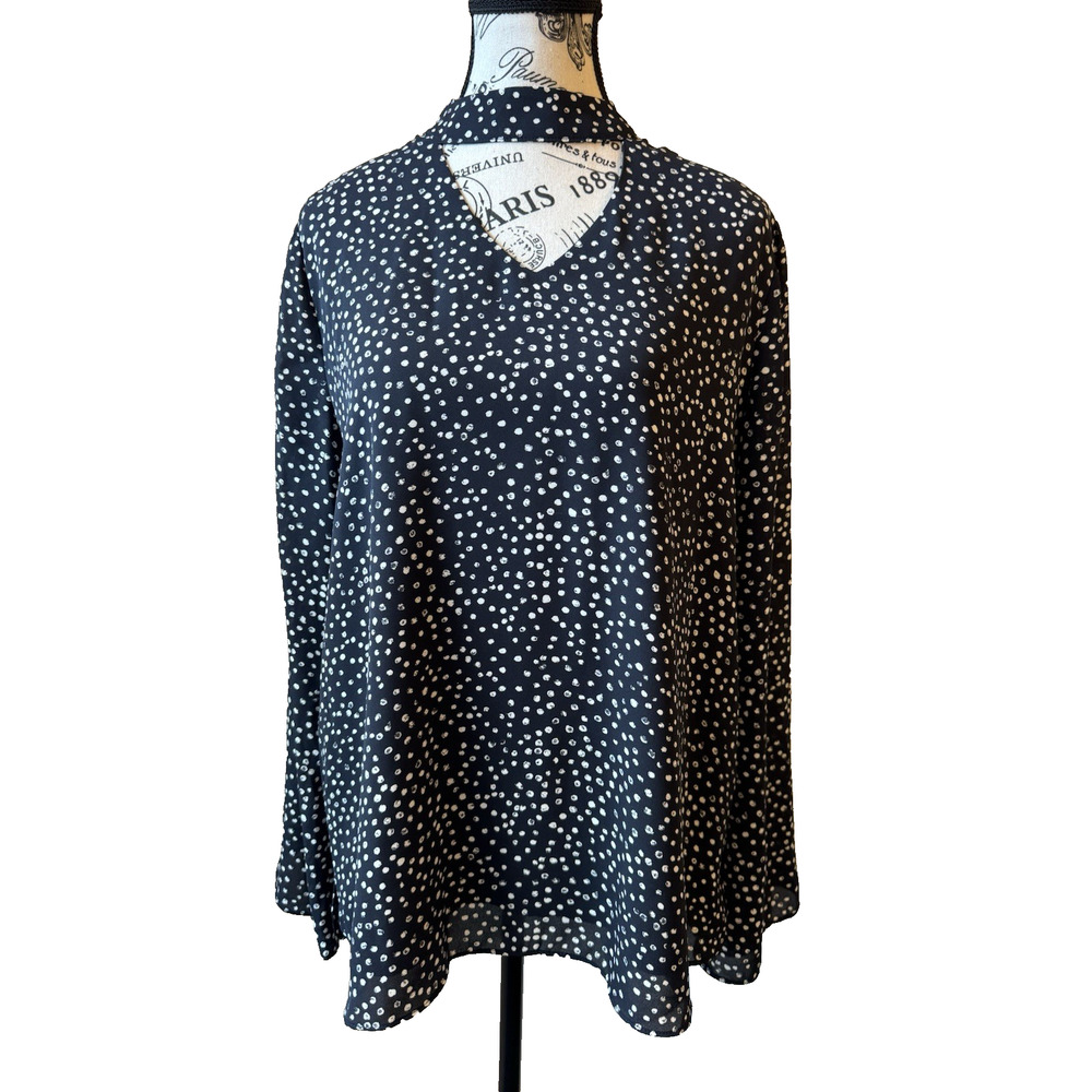 The Limited Blouse Long Sleeve Women’s Size Med Black With White Dot Print